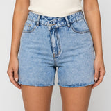 Short en jean femme taille mi-haute coupe droite