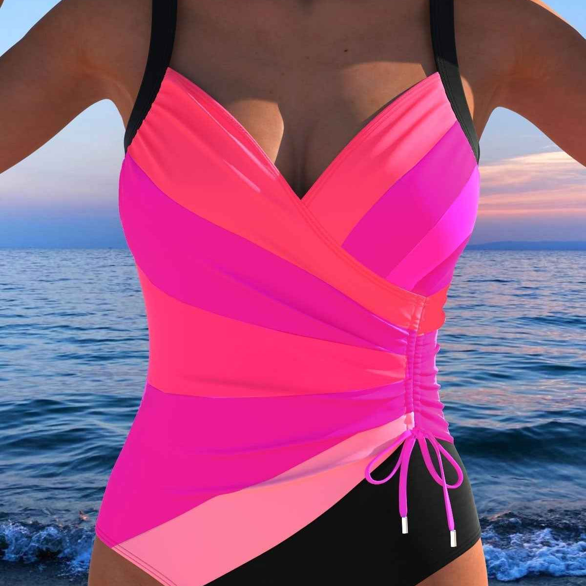 Maillot de Bain Femme Une Pièce à Col V Croisé