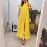 Robe Midi Plissée à Manches Courtes