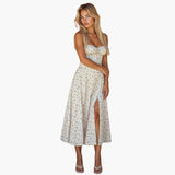Robe Midi Femme à Bretelles Fines et Col Cœur