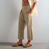 Pantalon lin coupe droite taille haute léger été