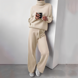 Ensemble Femme Pull Col Roulé et Pantalon Jogging Confort