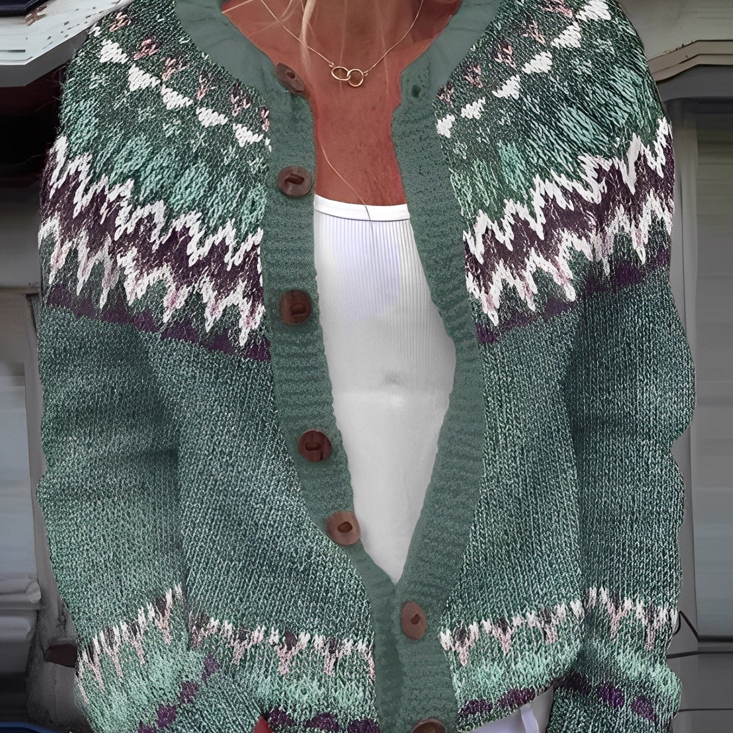 Cardigan Femme Motif Nordique – Gilet Boutonné Cosy