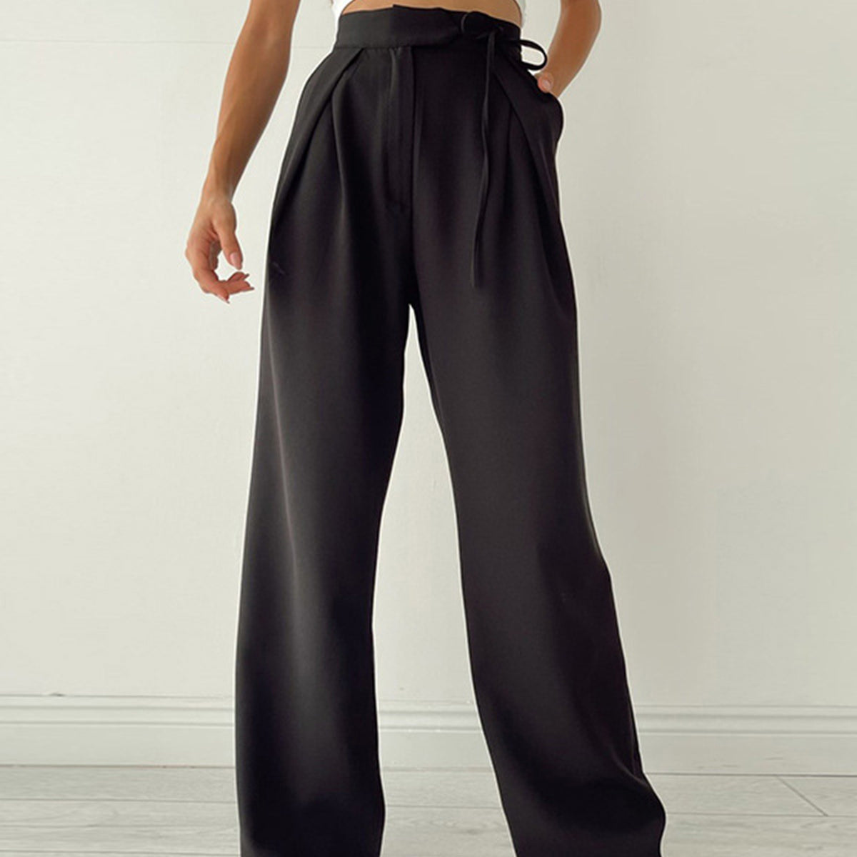 Pantalon Fluide Taille Haute Plissé Élégance Minimaliste