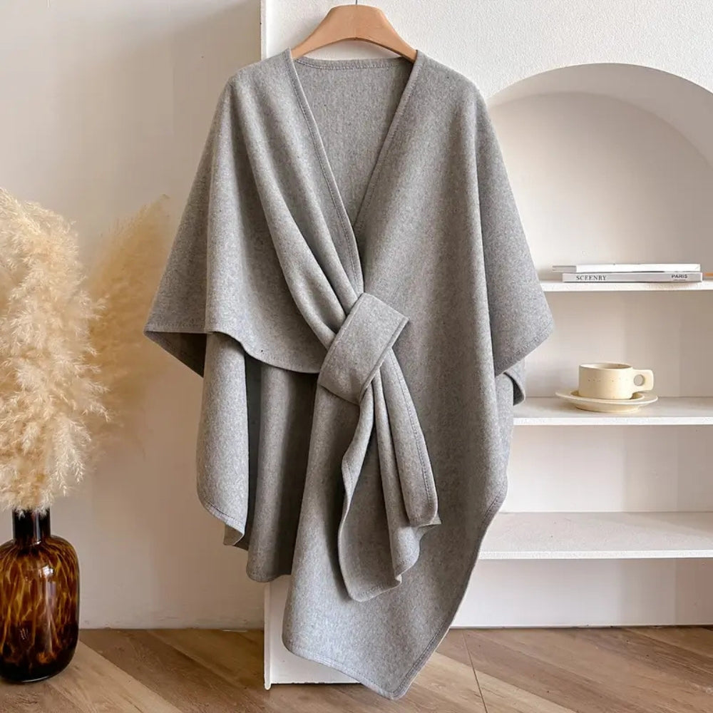 Poncho Femme Élégant Ceinturé Oversize