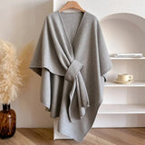 Poncho Femme Élégant Ceinturé Oversize