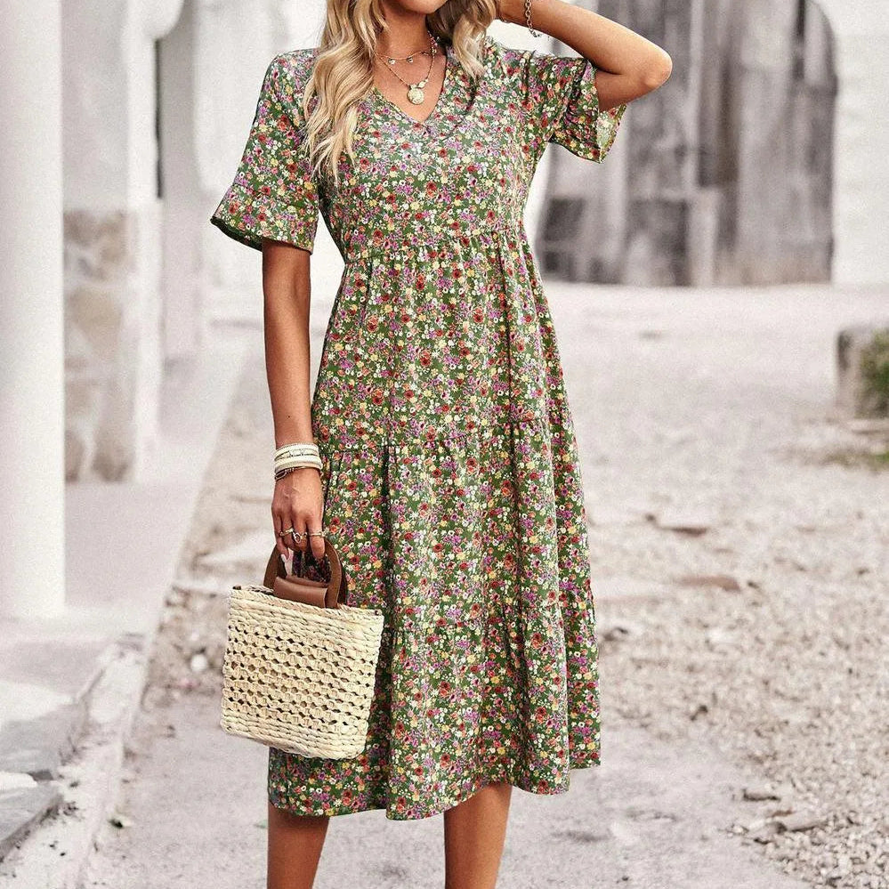 Robe Midi Bohème Fleurie Coupe Évasée Été Chic