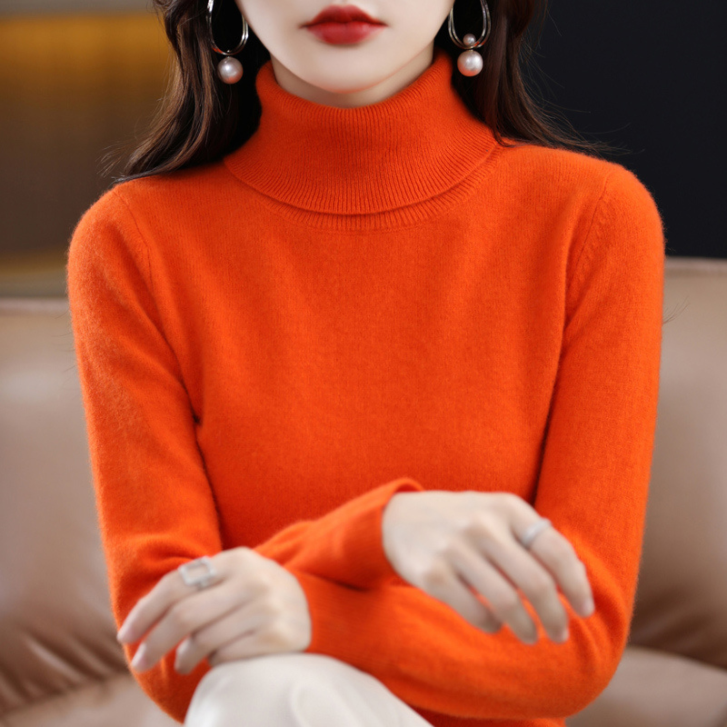 Pull Femme Col Roulé Élégant Ajusté