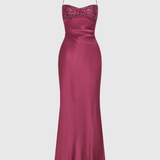 Robe Longue Satinée à Corsage Orné