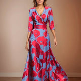 Robe Longue Femme Fleurie à Col V Croisé