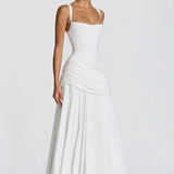 Robe Longue Drapée à Bretelles Fines