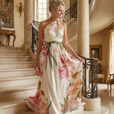 Robe Longue Fleurie Col Halter Élégance Aérienne