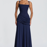 Robe Longue Drapée à Bretelles Fines