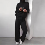 Ensemble Femme Pull Col Roulé et Pantalon Jogging Confort