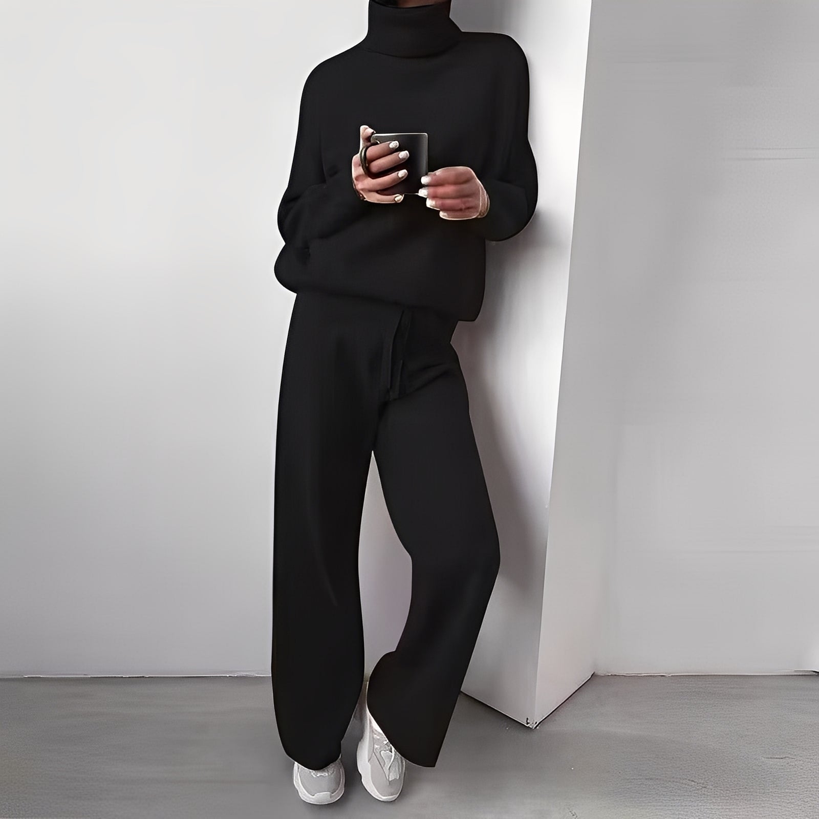 Ensemble Femme Pull Col Roulé et Pantalon Jogging Confort