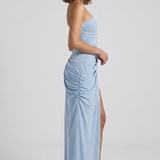 Robe Longue Bustier Drapée à Fente Élégante