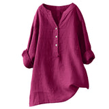 Løs Hør Bluse Med Knapper Casual Komfort Stil