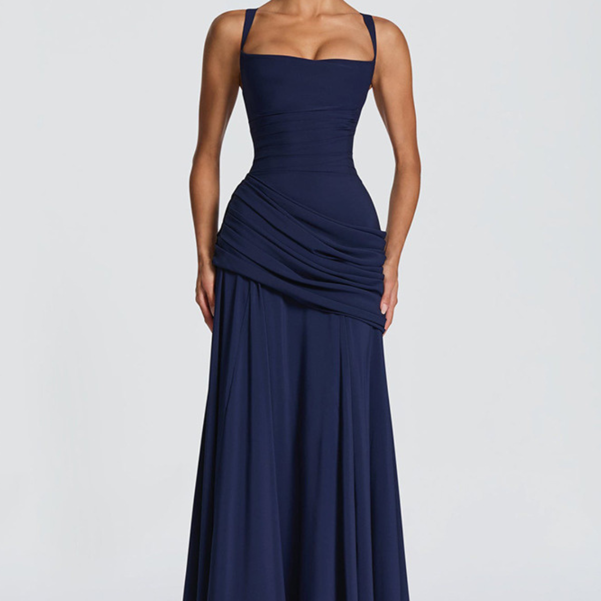 Robe Longue Drapée à Bretelles Fines