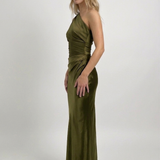 Robe Longue Satinée Asymétrique Drapée