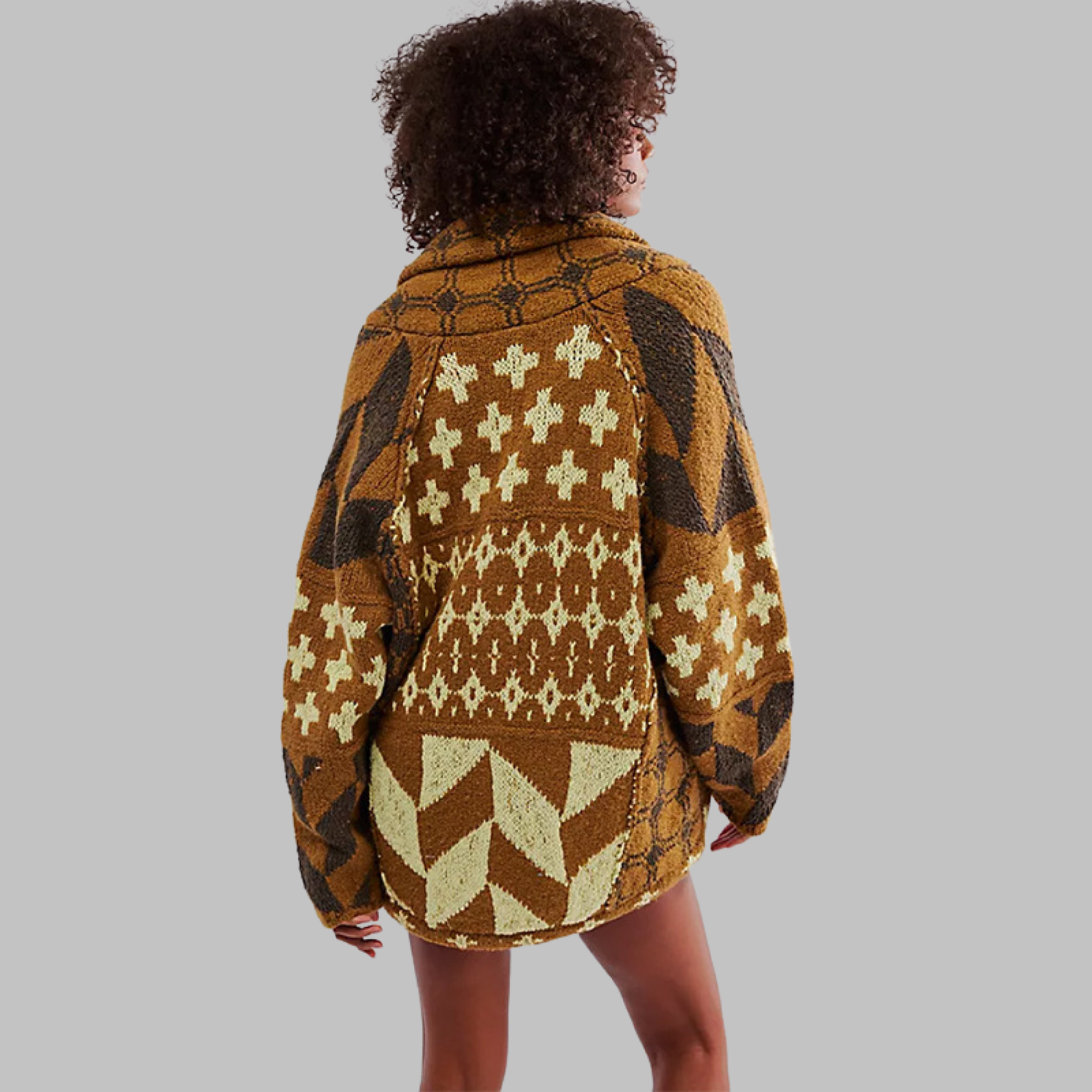 Cardigan Femme Motif Géométrique Oversize