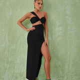 Robe Longue Découpes Asymétriques à Fente Élégante