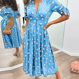 Robe Midi Femme Fleurie à Col V Boutonnée