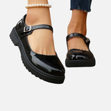 Mocassins Mary Jane femme aspect cuir vernis noir