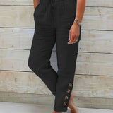 Pantalon Décontracté à Taille Élastiquée et Poches