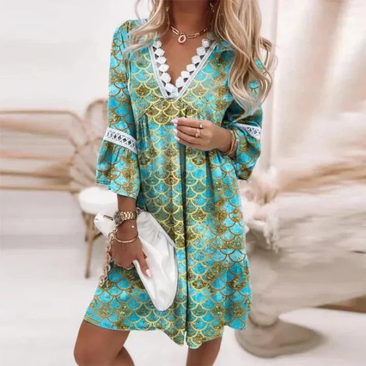 Robe Femme Bohème Courte Imprimé Col V