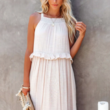 Robe Longue Femme Sans Manches à Volants