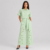 Ensemble deux pièces en dentelle à fleurs, pantalon large
