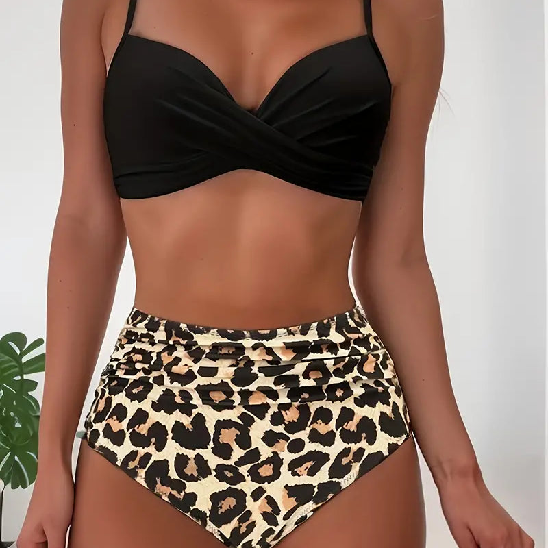 Maillot de Bain Taille Haute Drapé Maintien Élégance Été