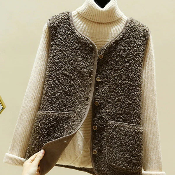 Gilet Femme Sans Manches Doux Boutonné