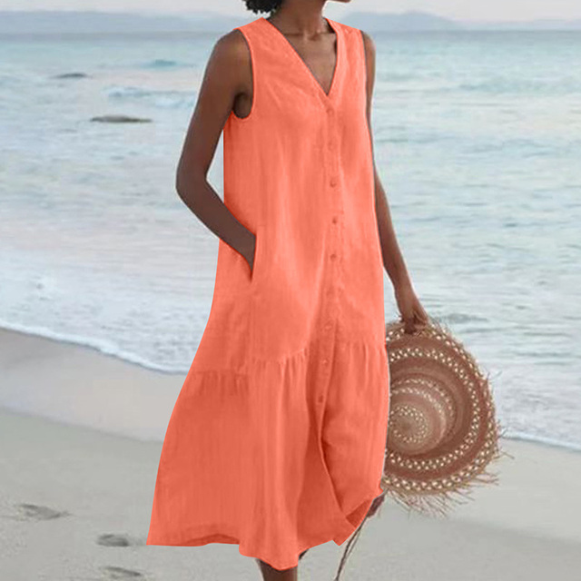 Robe Longue Sans Manches à Col V