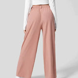 Pantalon Large à Plis et Taille Haute
