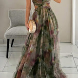 Robe Longue Femme Plissée à Imprimé Multicolore