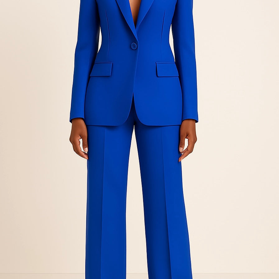 Ensemble Tailleur Femme Blazer Ajusté Pantalon Large Élégant