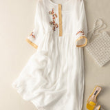 Robe Midi Lin Brodé Coupe Ample Confort Estival