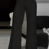 Pantalon Large Rayé à Taille Haute