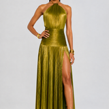 Robe Longue Plissée à Col Halter