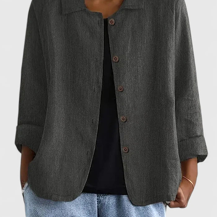 Veste Ample Boutonnée à Manches Trois-Quarts
