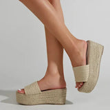 Mules Compensées Tressées Style Bohème