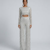 Ensemble femme crop top à sequins et pantalon large