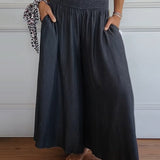 Pantalon Large à Taille Élastiquée et Poches