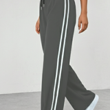 Pantalon femme large à bande latérale contrastée