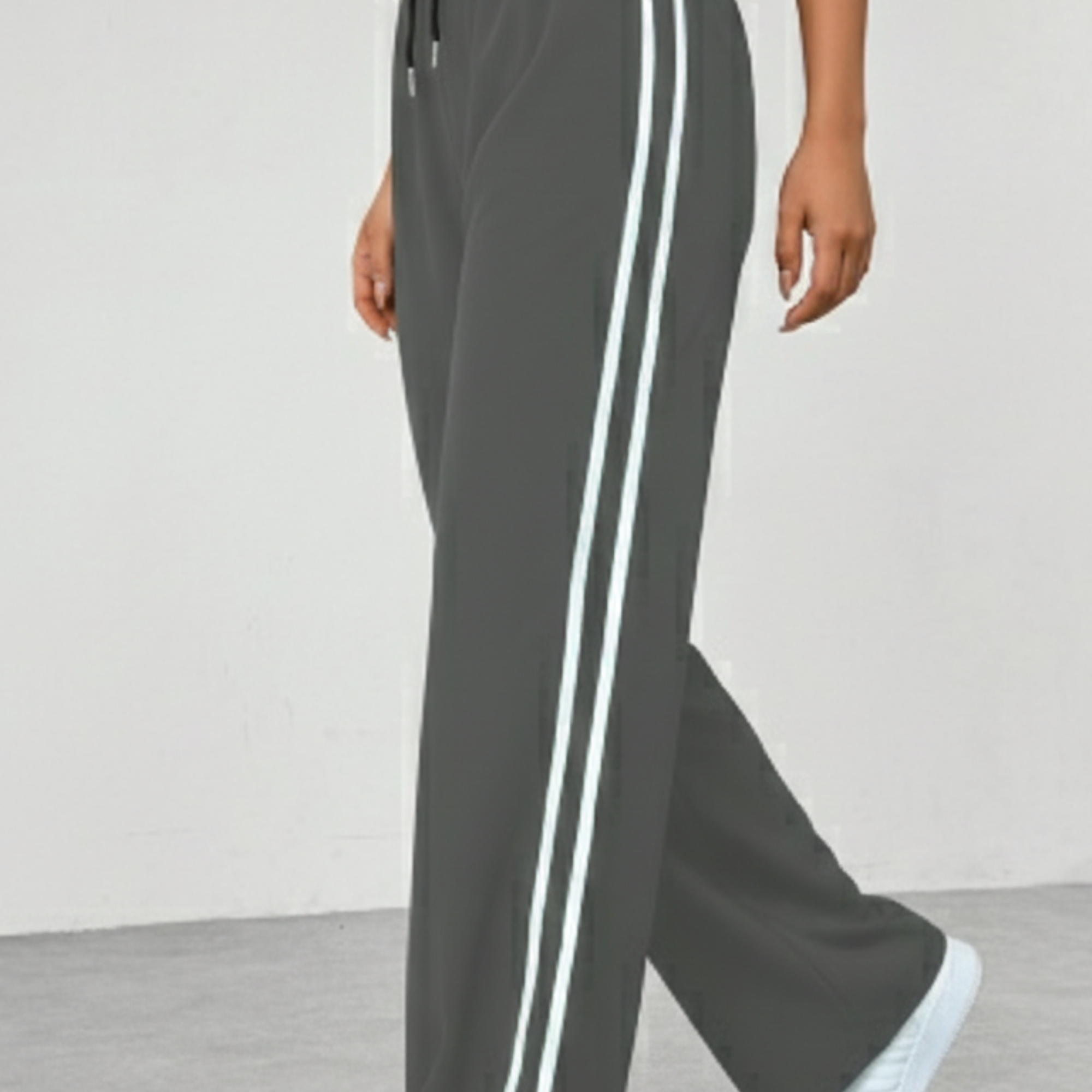 Pantalon femme large à bande latérale contrastée