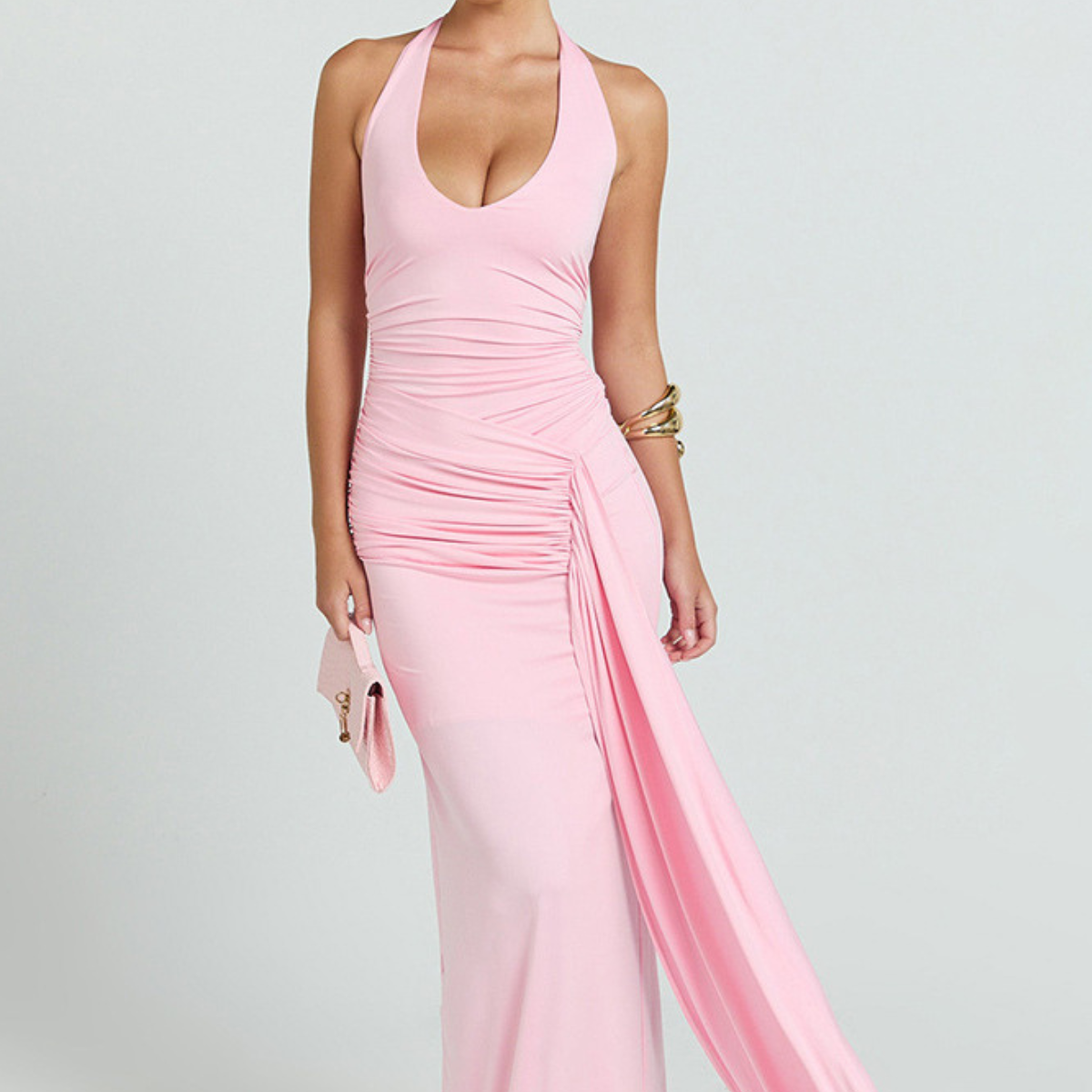Robe Longue Dos Nu Halter Drapée Glamour
