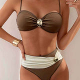 Bikini Femme Bandeau avec Taille Haute Drapée