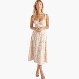 Robe Midi Femme à Bretelles Fines et Col Cœur