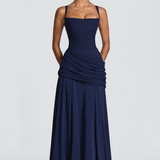 Robe Longue Drapée à Bretelles Fines